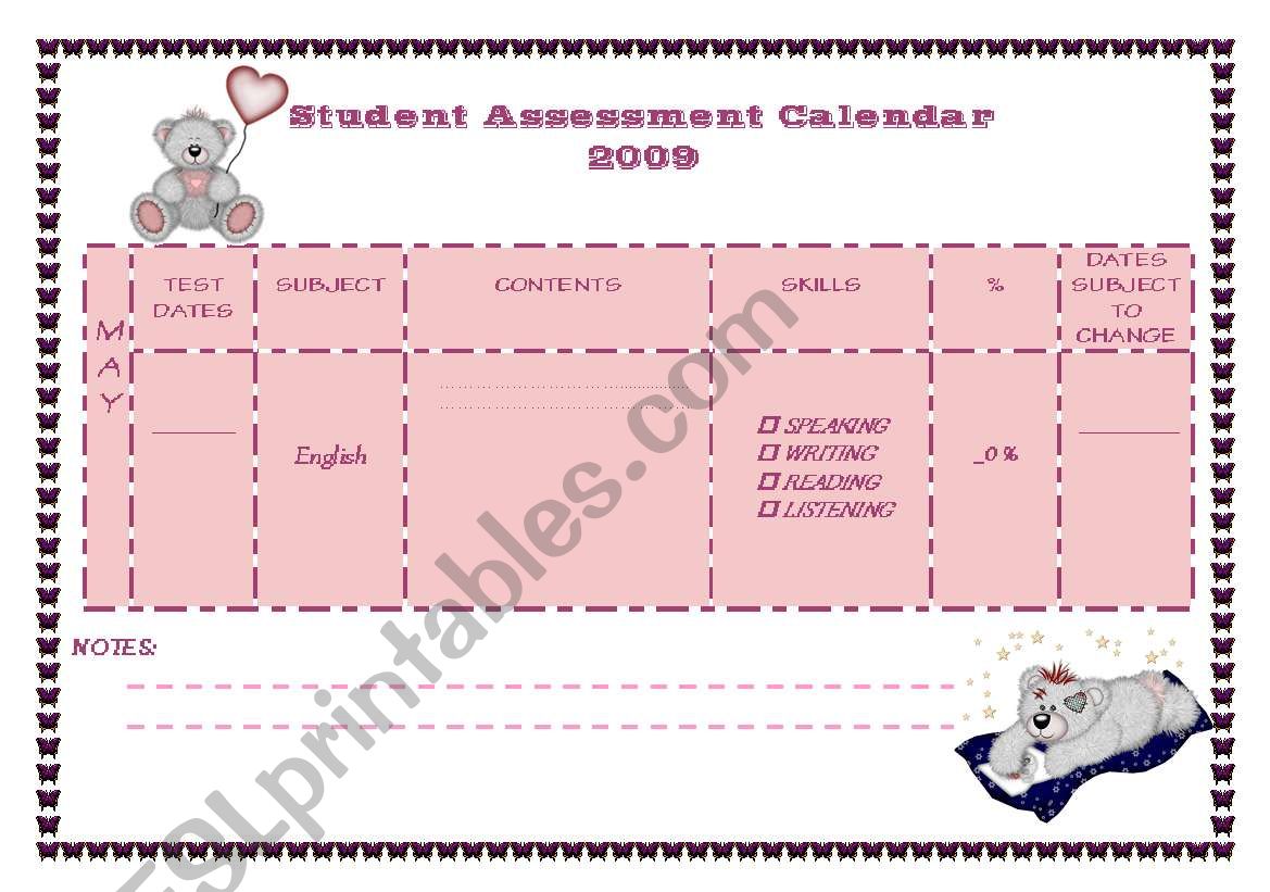 Student Assessment Calendar 2009 - May (5/12)