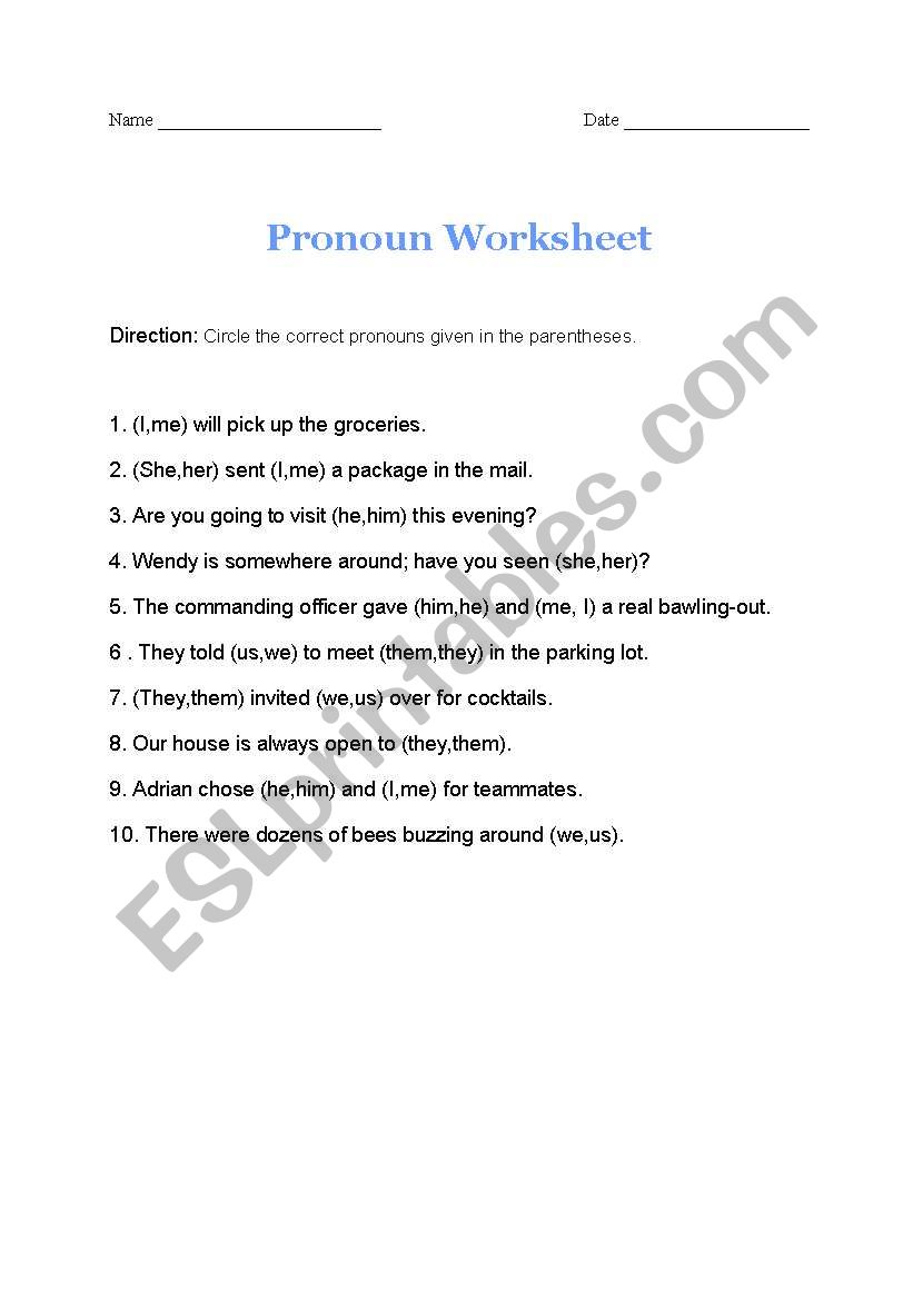 PRONOUN worksheet