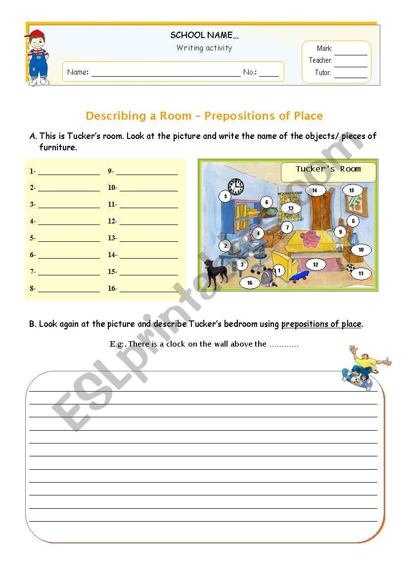 Describing a room  using there is/there are + prepositions of place