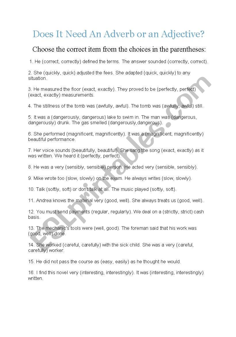 adverb or adjective? worksheet