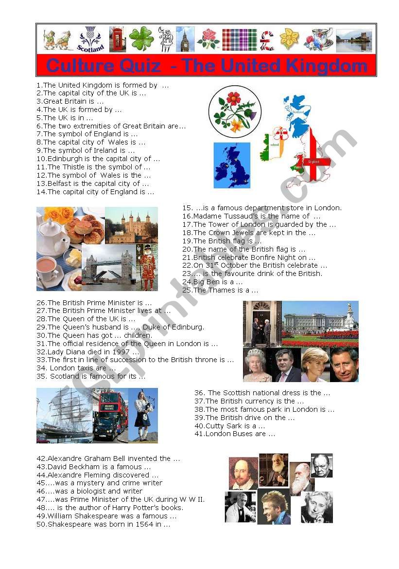 British Culture Quiz worksheet