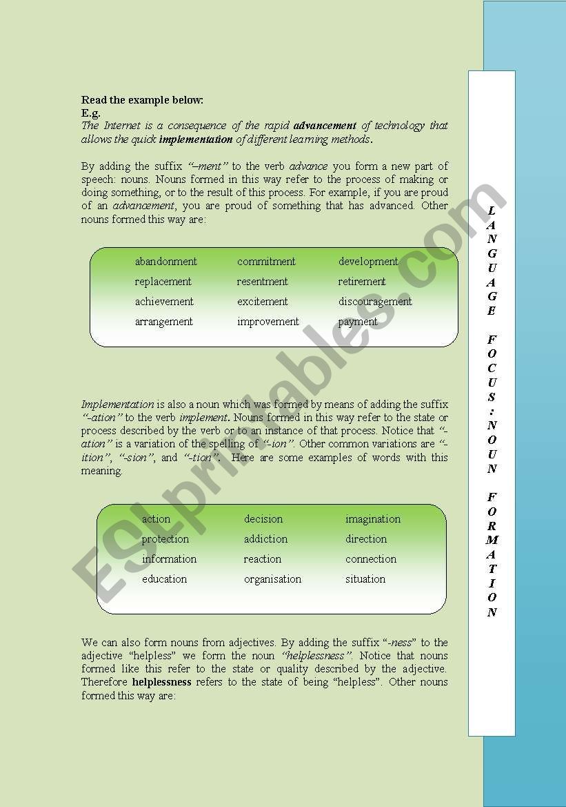 Word formation (Nouns) worksheet