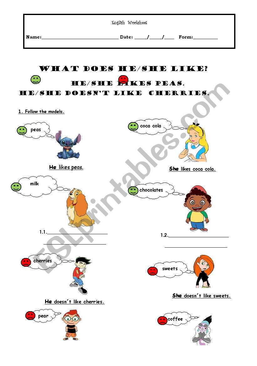 What does he/she like? worksheet