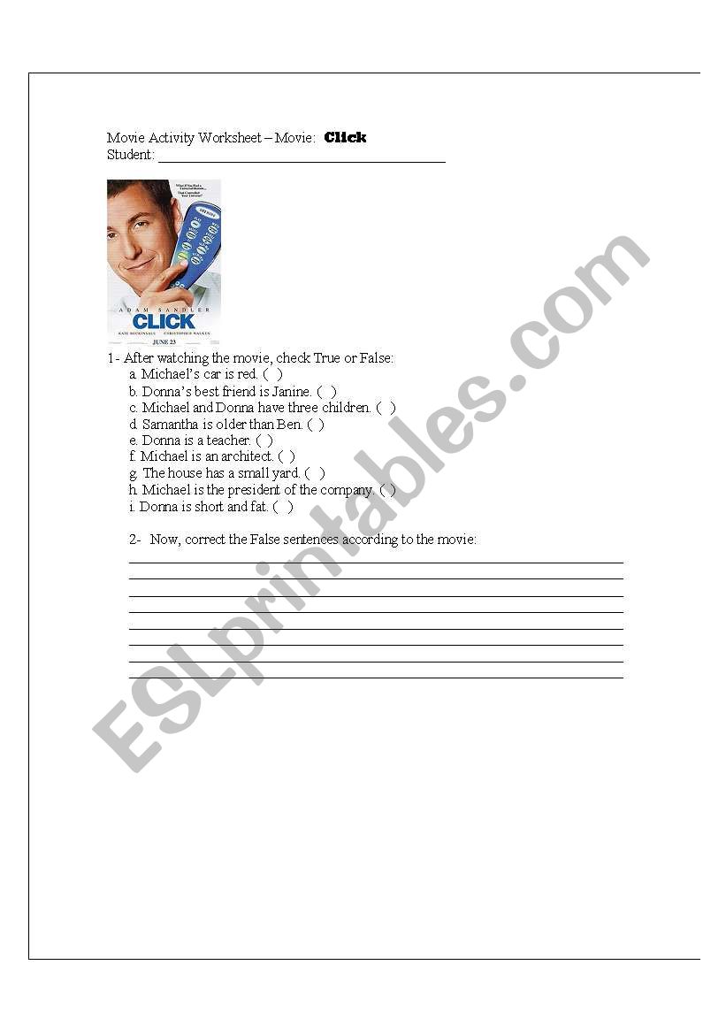 Click - Movie/2006 worksheet