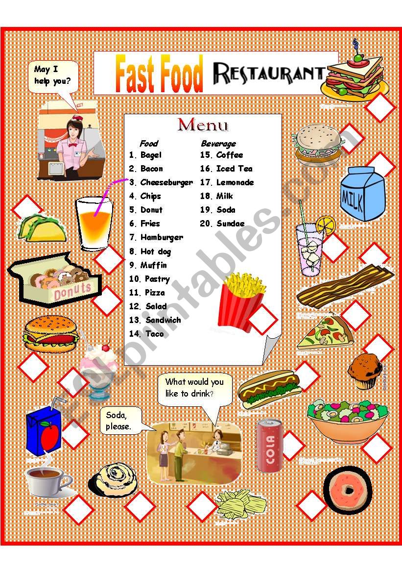 Fast Food worksheet