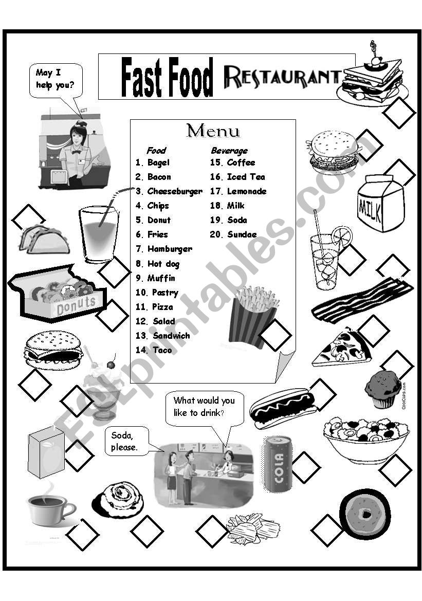 Fast Food Restaurant worksheet