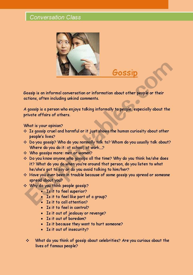 Conversation Class : Gossip. worksheet