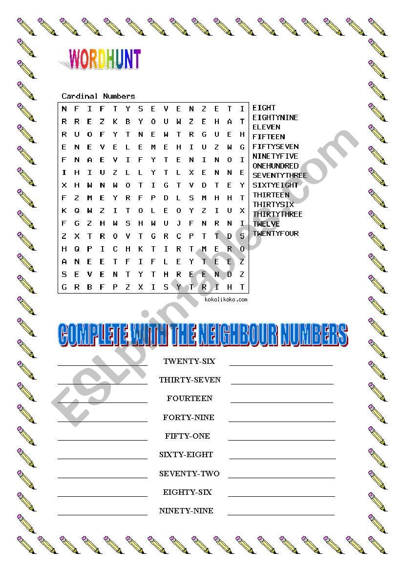 Cardinal numbers worksheet