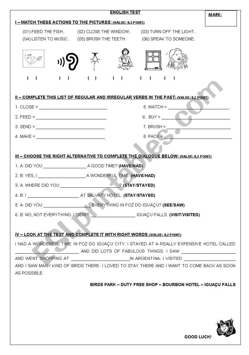 Test  about  Verb Tenses worksheet