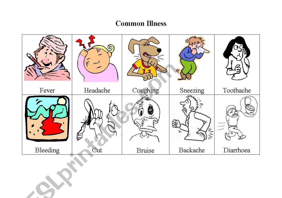 Common illness flashcards worksheet