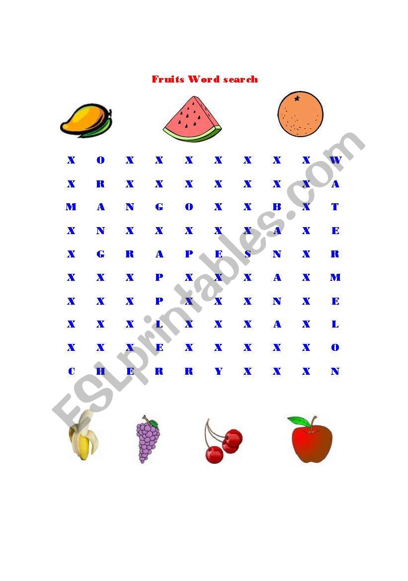 Fruits Word Search worksheet