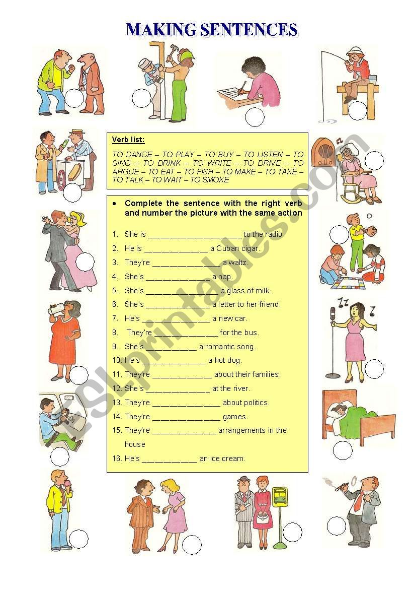 Making sentences worksheet