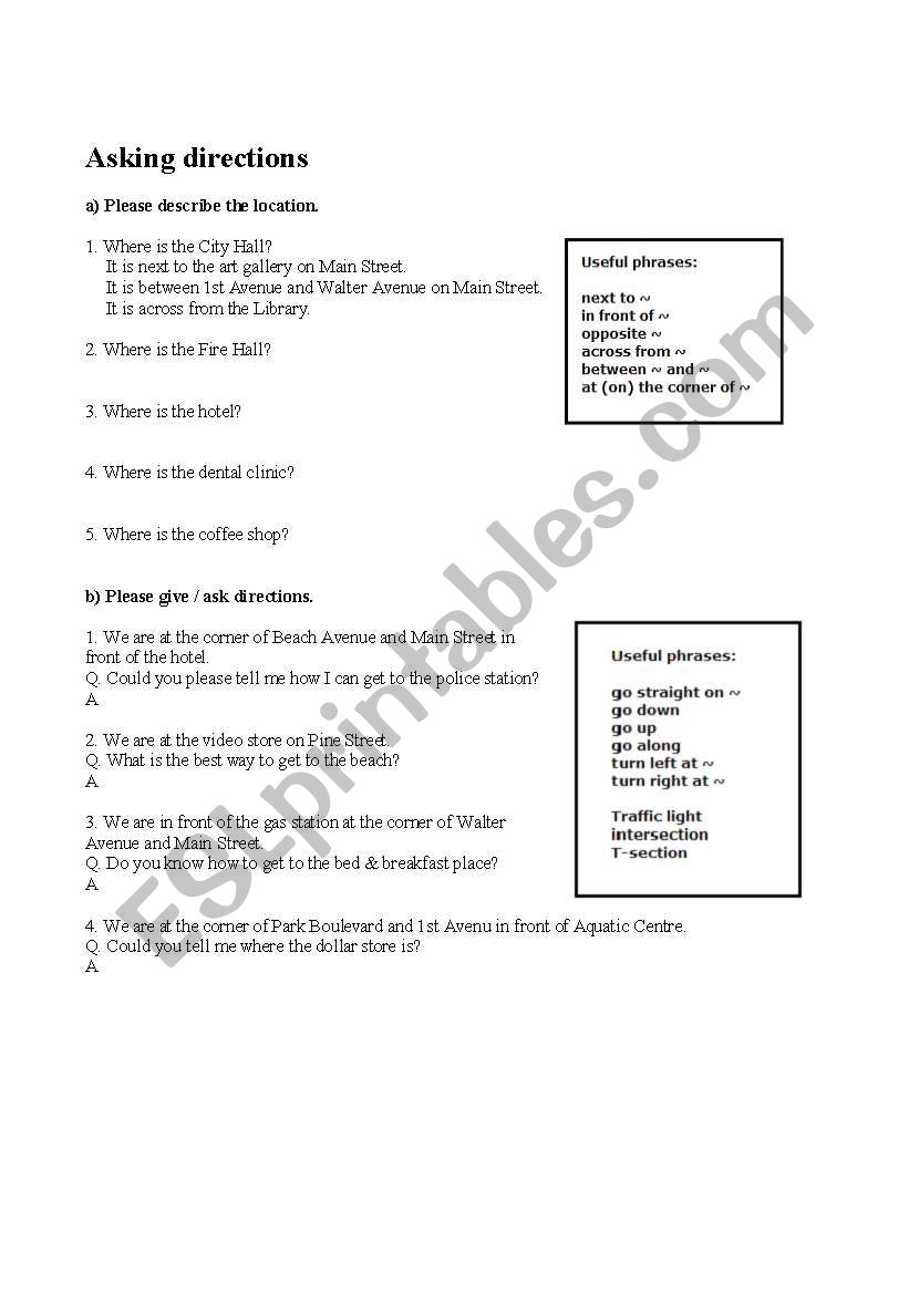Asking directions with map worksheet