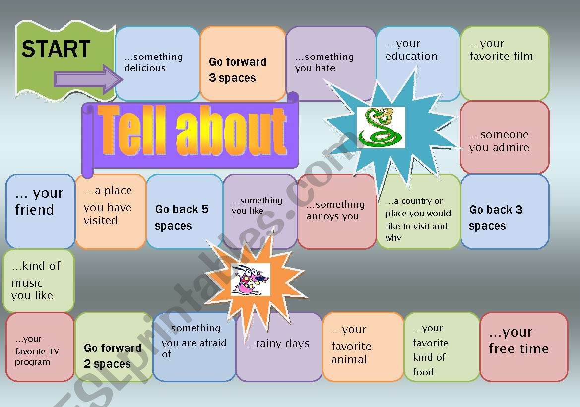 Board game: Tell about worksheet