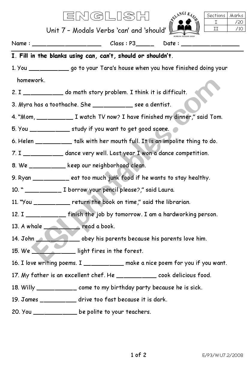 Can & Should worksheet