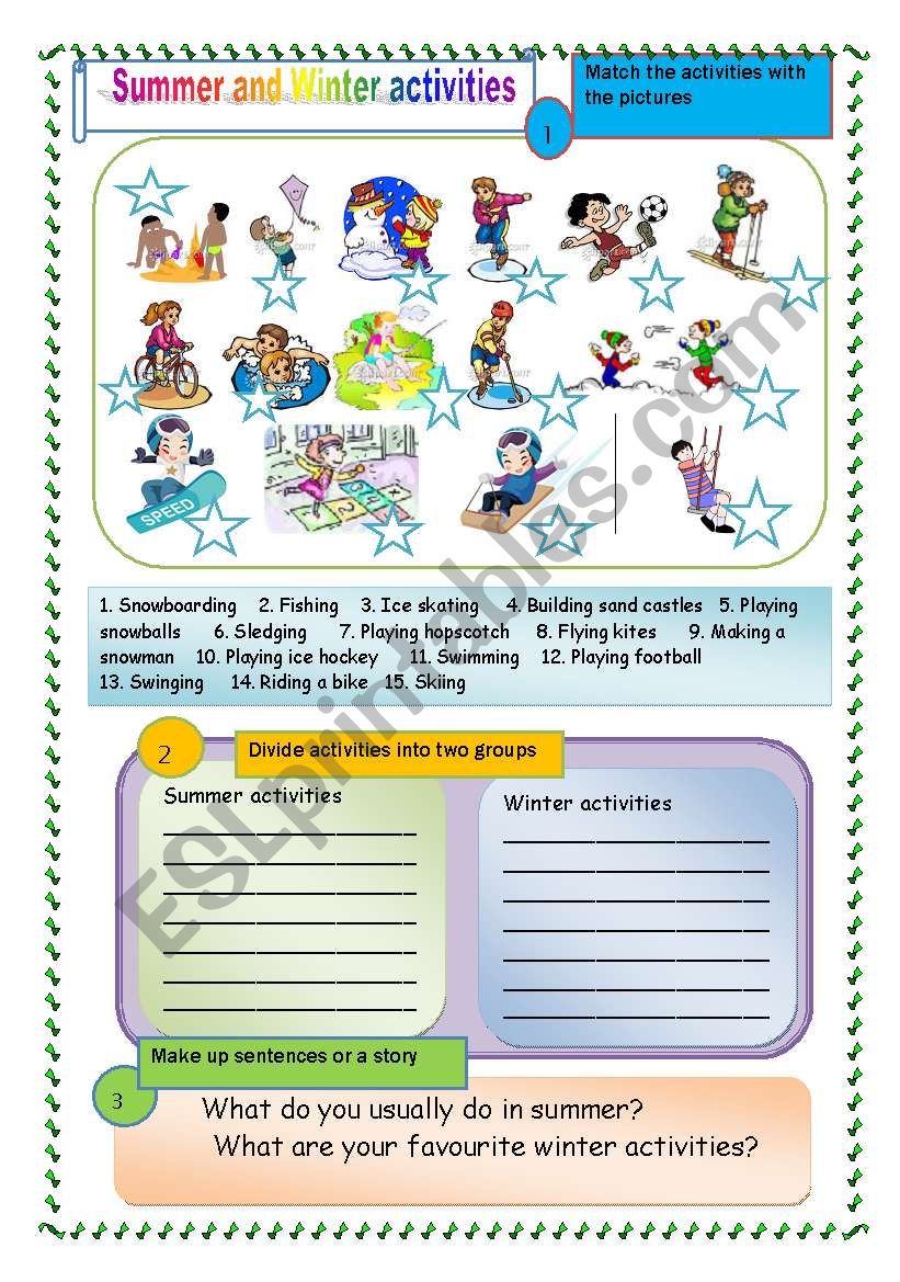 Summer and Winter activities  worksheet