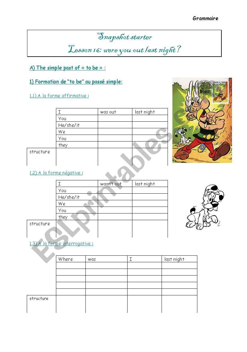 The simple past of to be worksheet