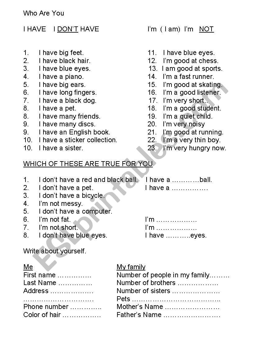 HAVE HAS  - WHO ARE YOU worksheet