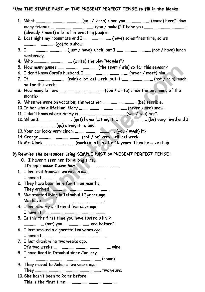 PAST SIMPLE & PRESENT PERFECT worksheet