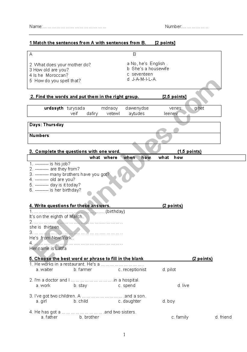 review test worksheet