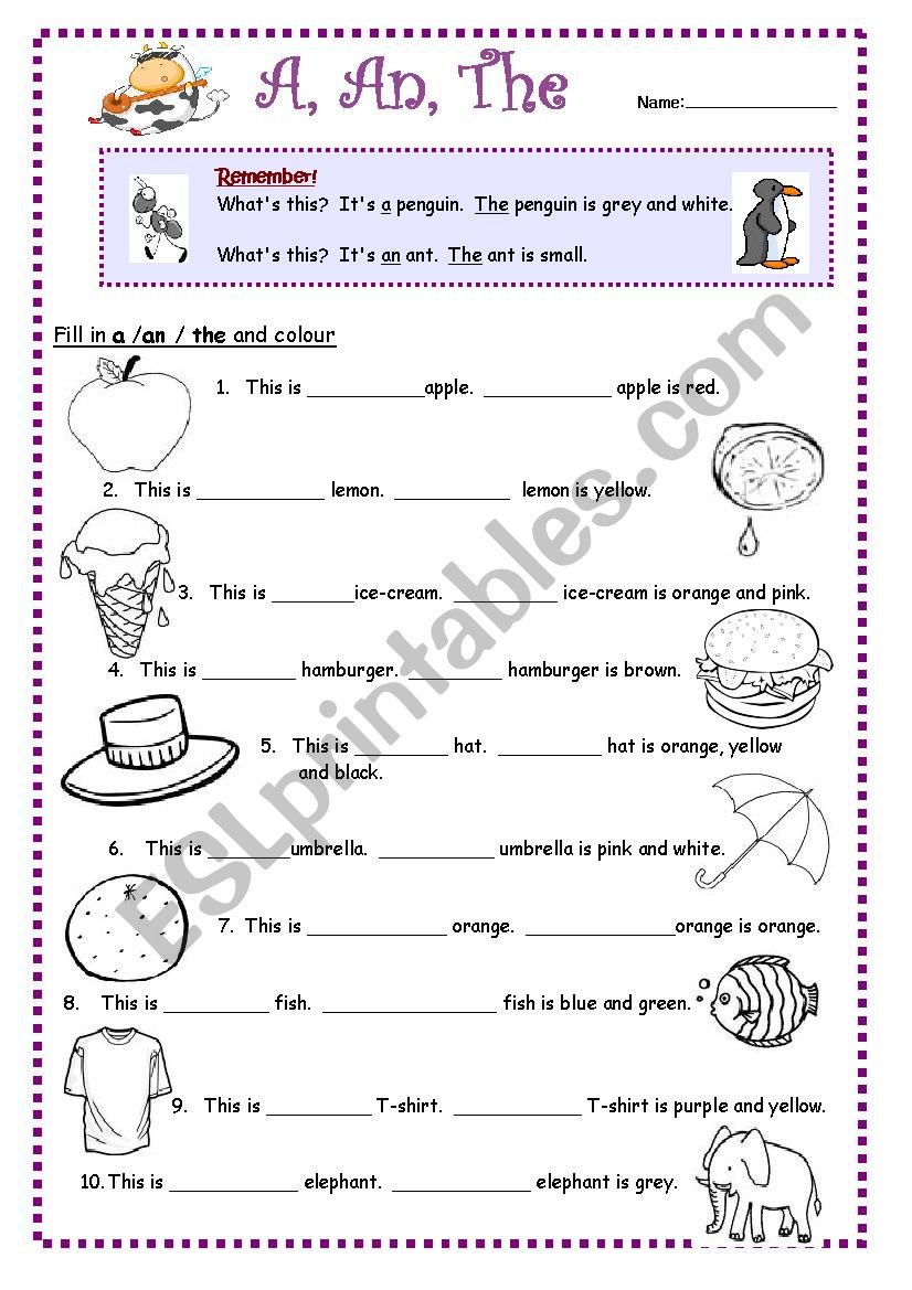 Articles: A, An, The worksheet