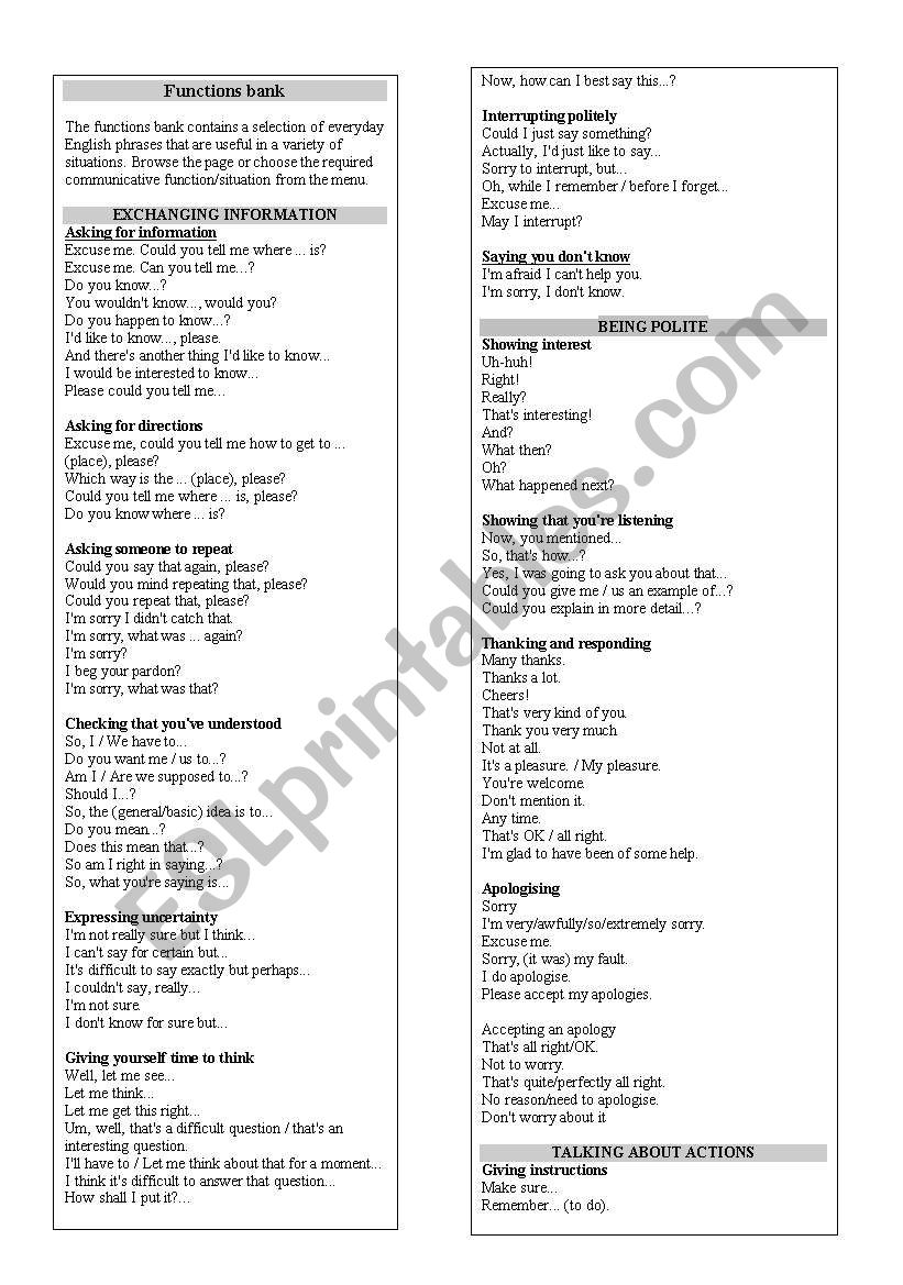 functions worksheet