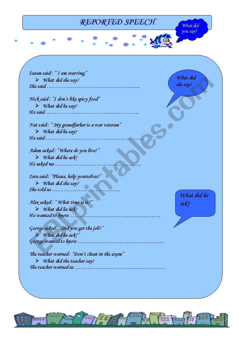 indirect speech worksheet