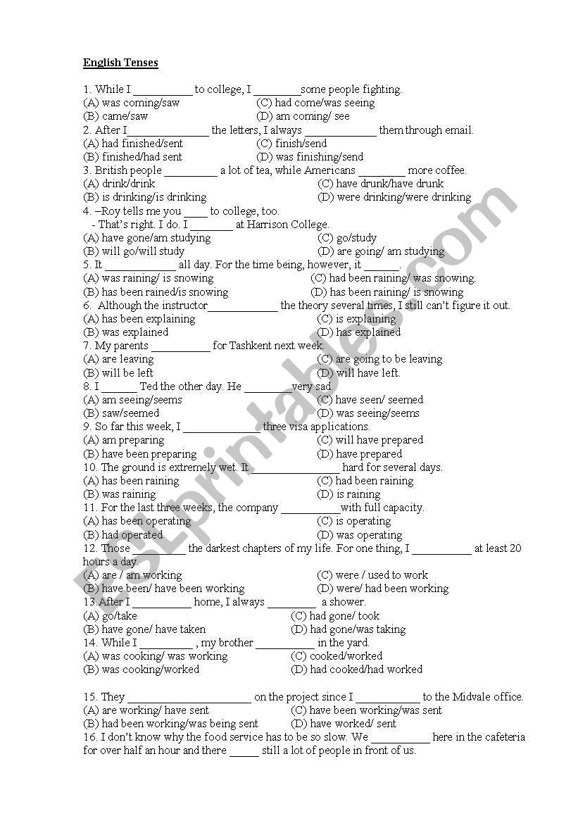 Verb Tenses worksheet