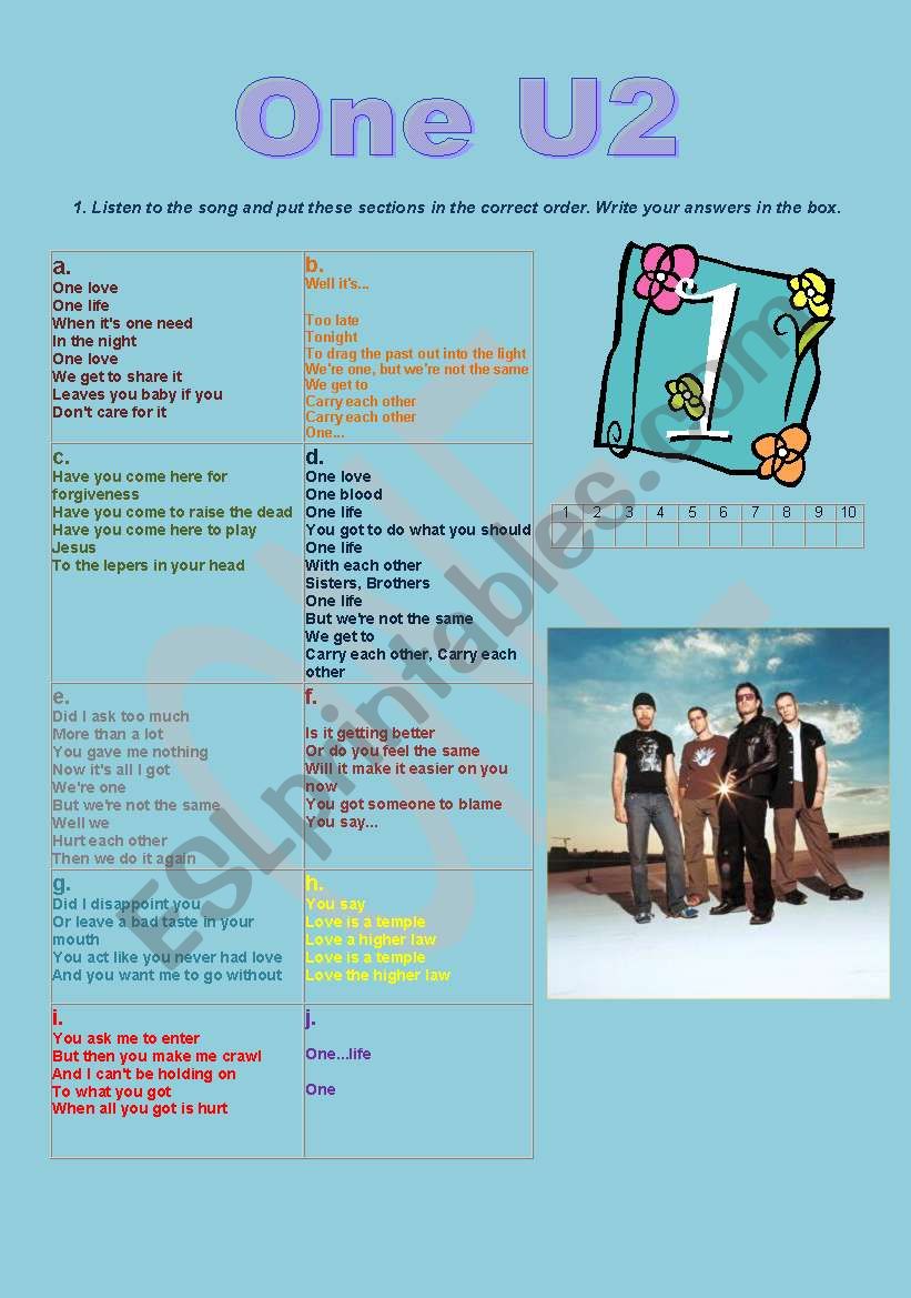 ONE U2 worksheet