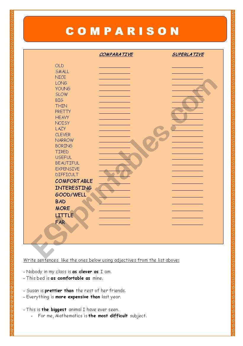 Comparison worksheet