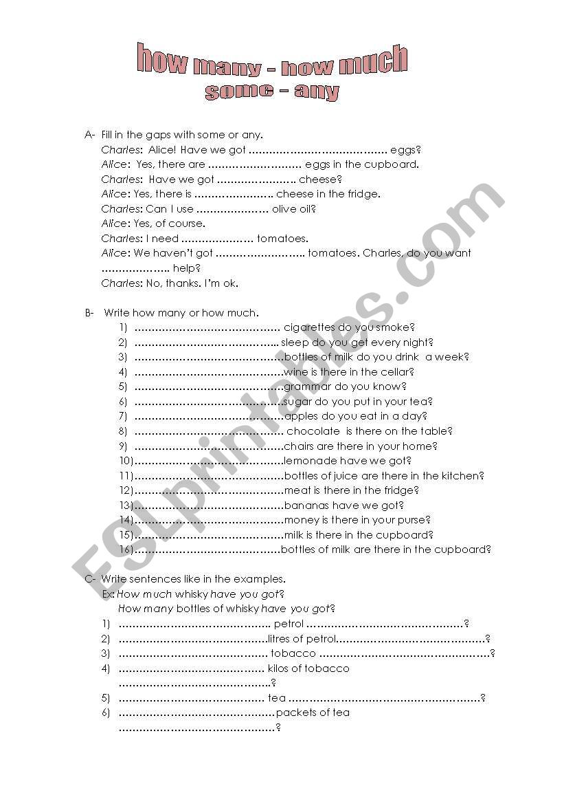 how many- how much worksheet