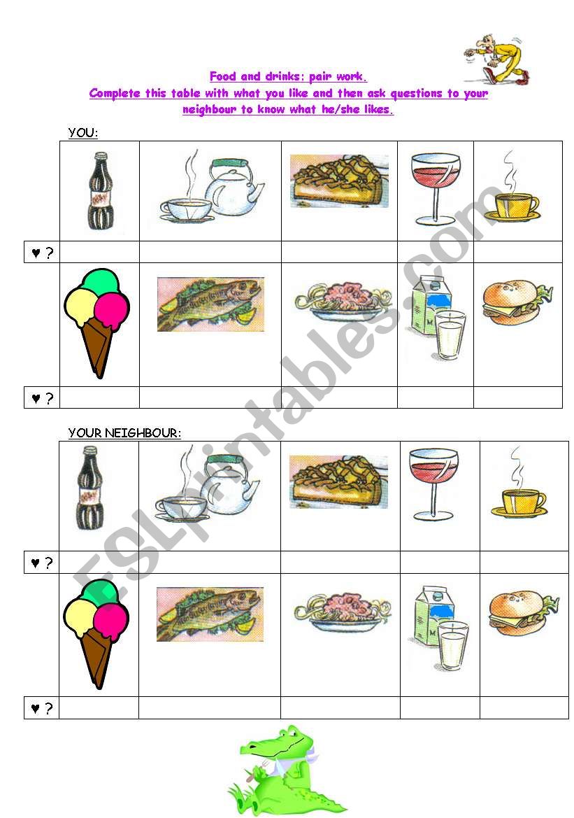 Food pair work worksheet