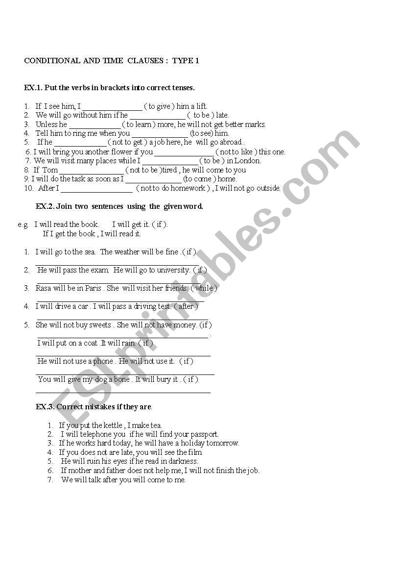 Time and conditional clauses  worksheet