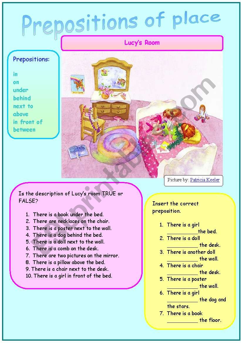 Prepositions of place - 3 pages + answers