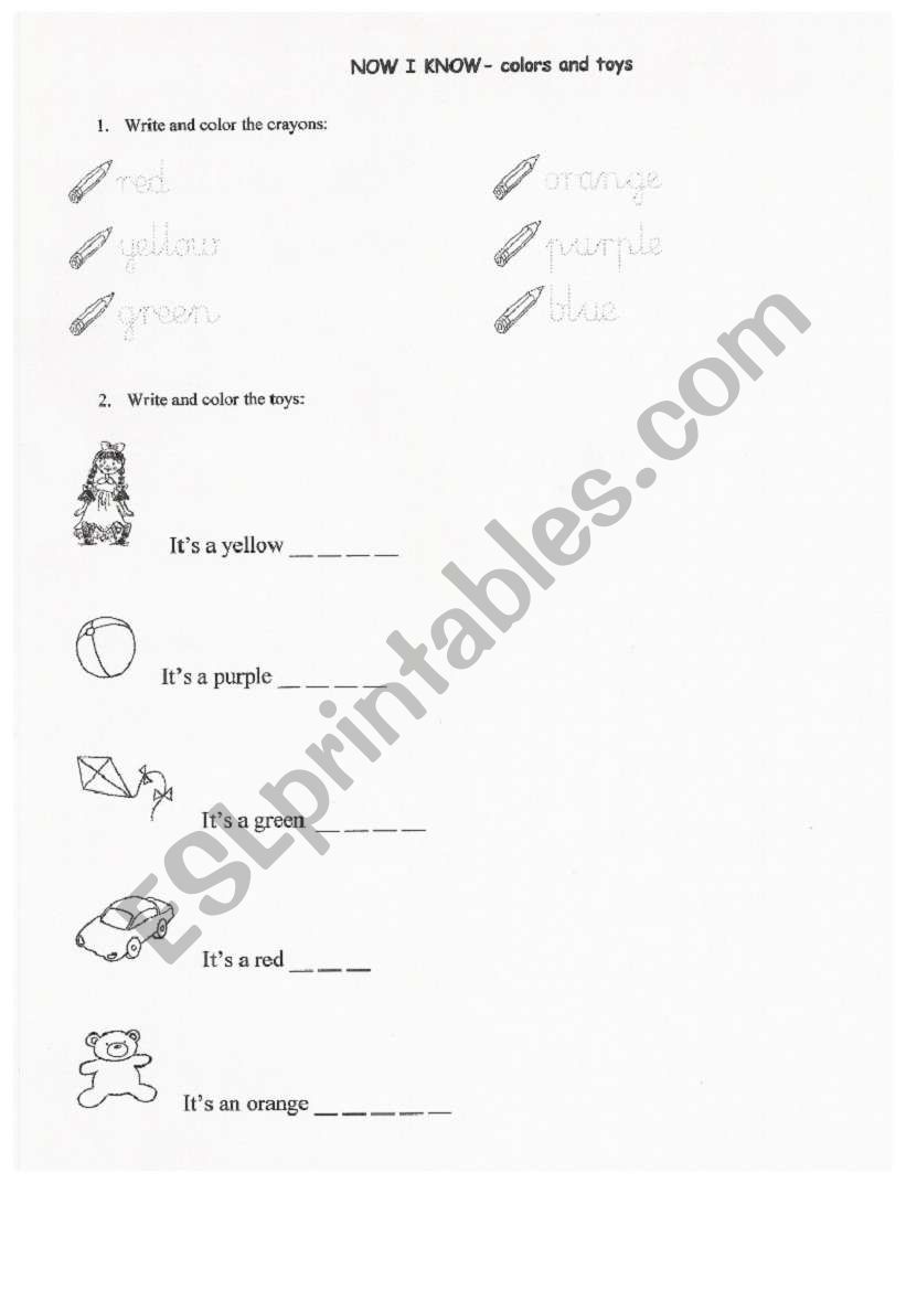 Colors and toys - revision worksheet