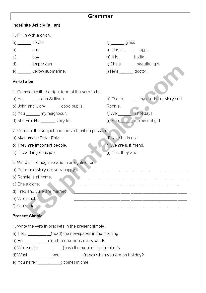 grammar - tenses worksheet