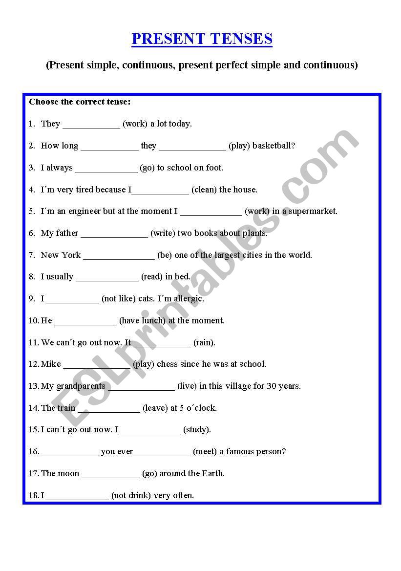 REVISION PRESENT TENSES worksheet