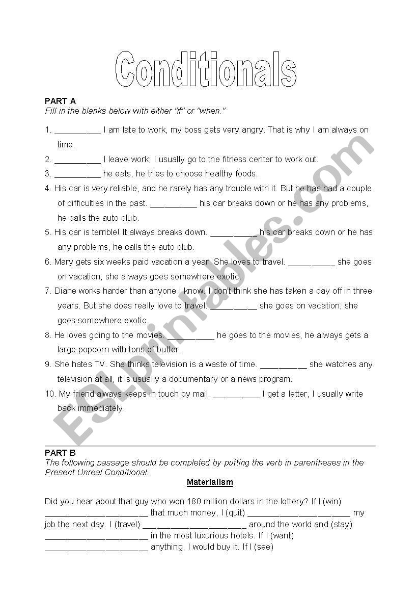 Conditionals worksheet