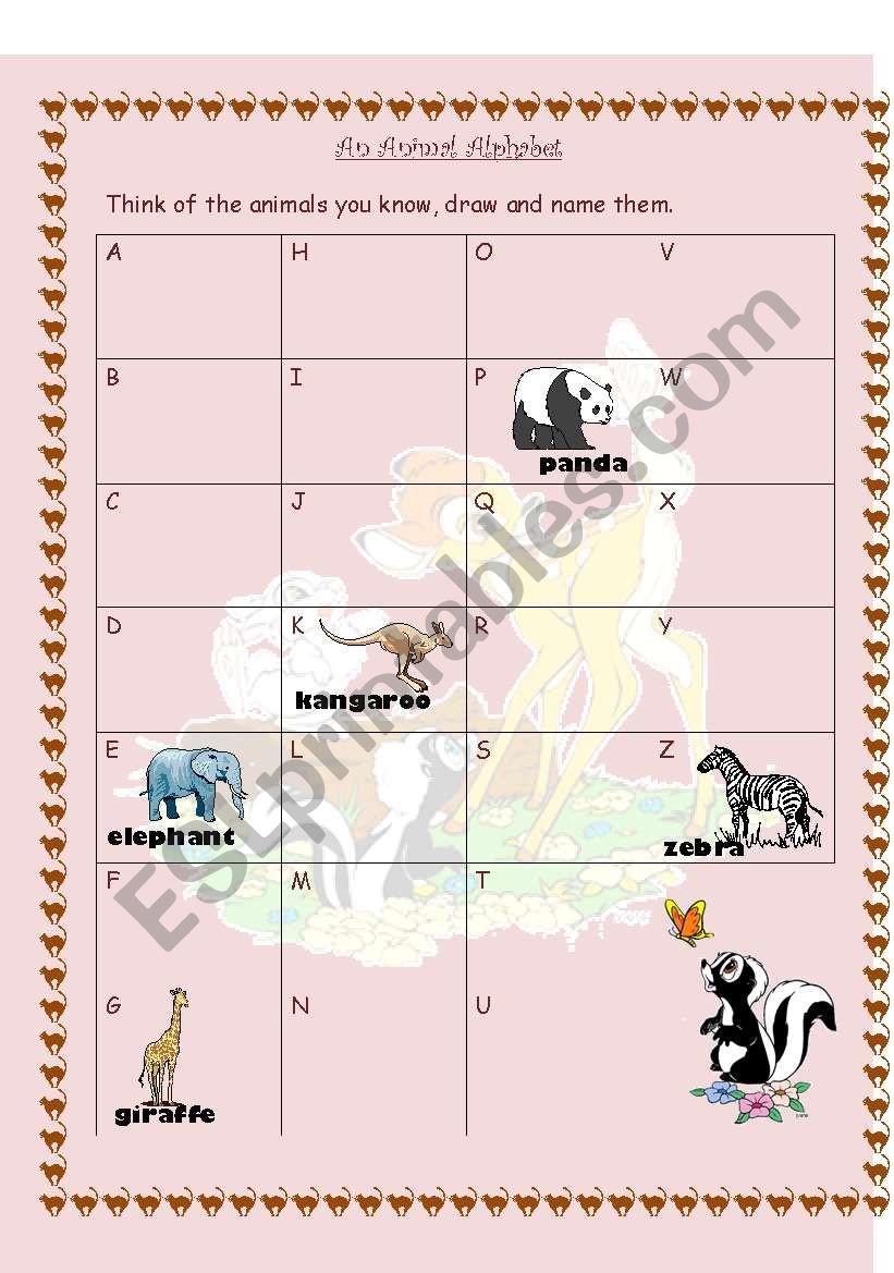 animal alphabet worksheet