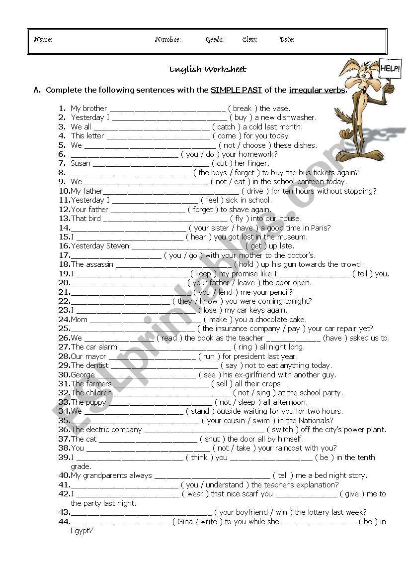 Past Simple of  Irregular Verbs