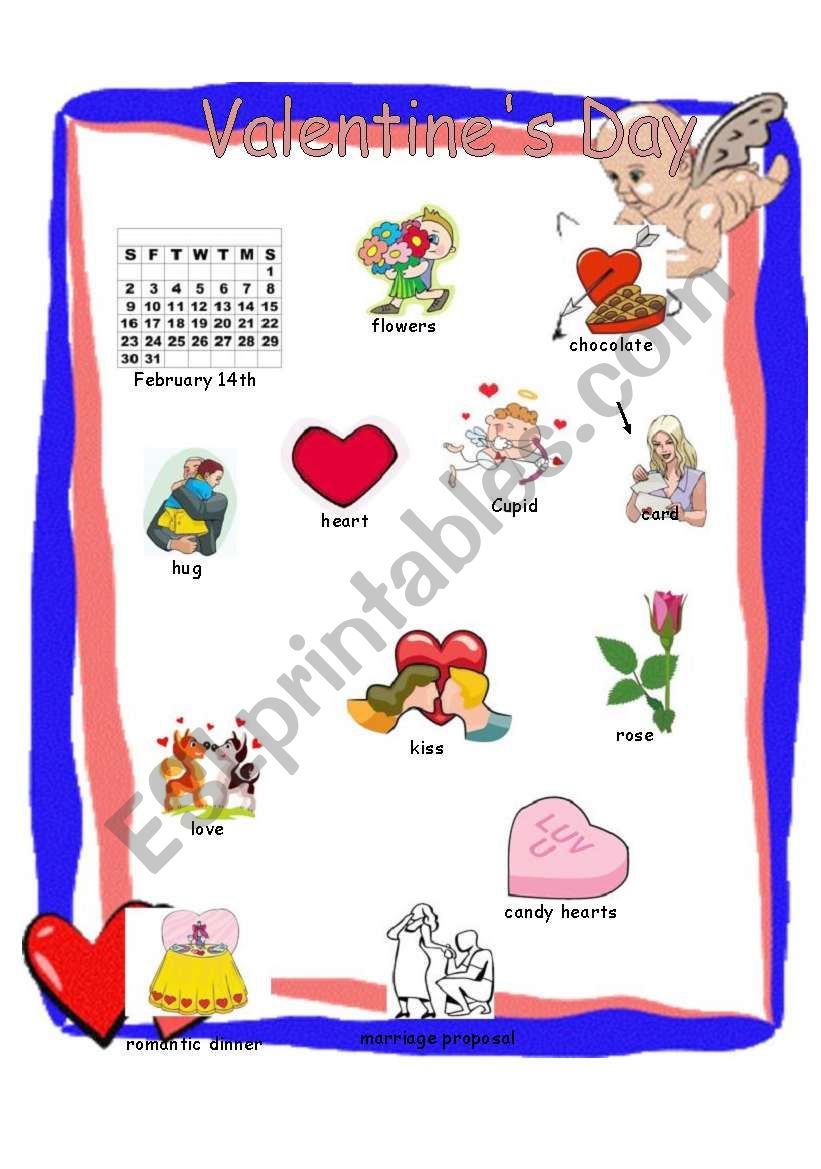 Valentines Day vocabulary worksheet