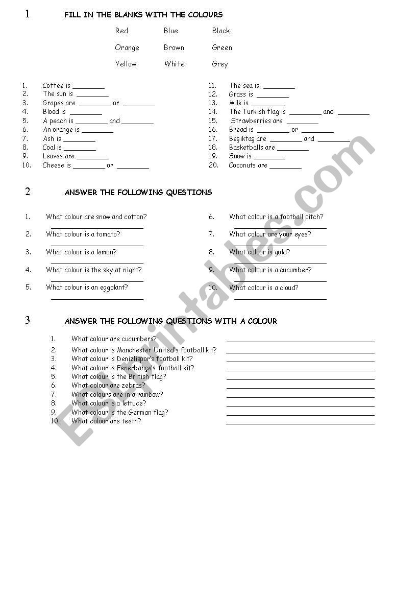 Colours worksheet