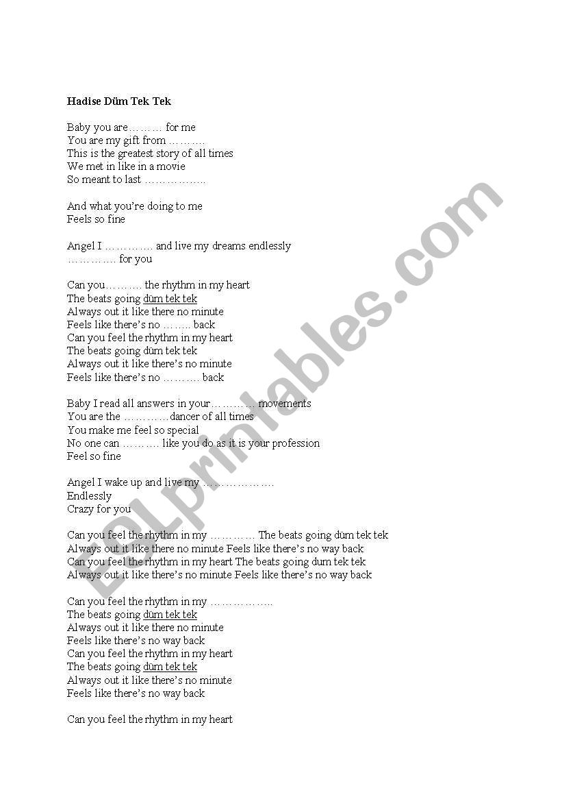 A song by Hadise worksheet