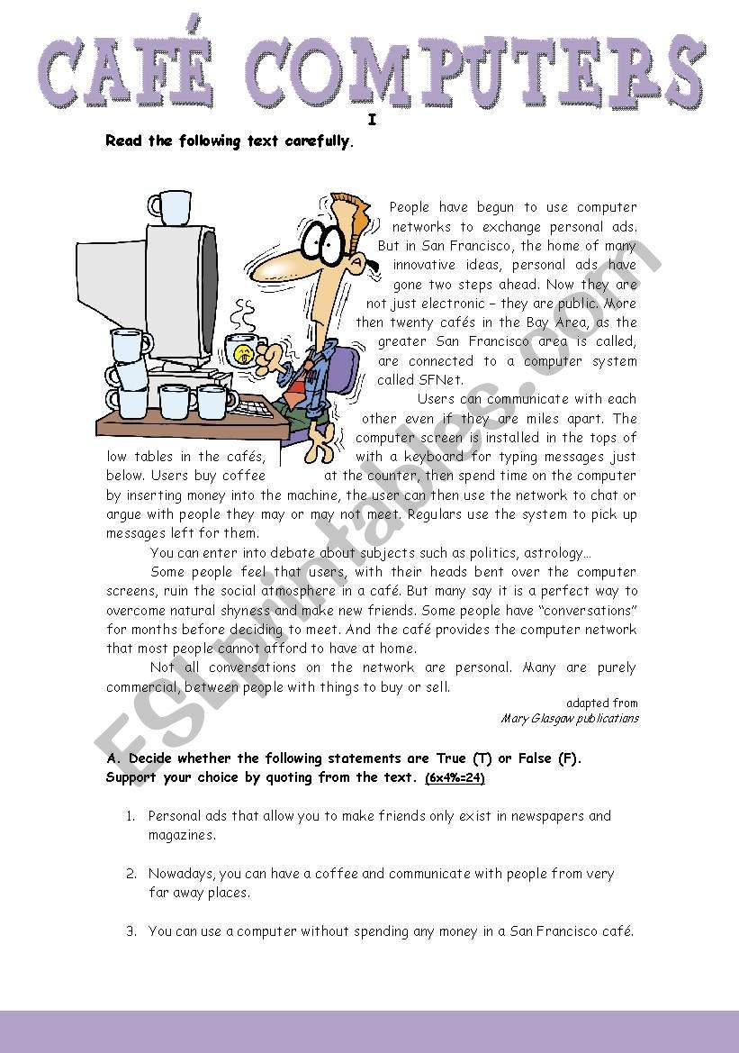 CafÃ© computers worksheet