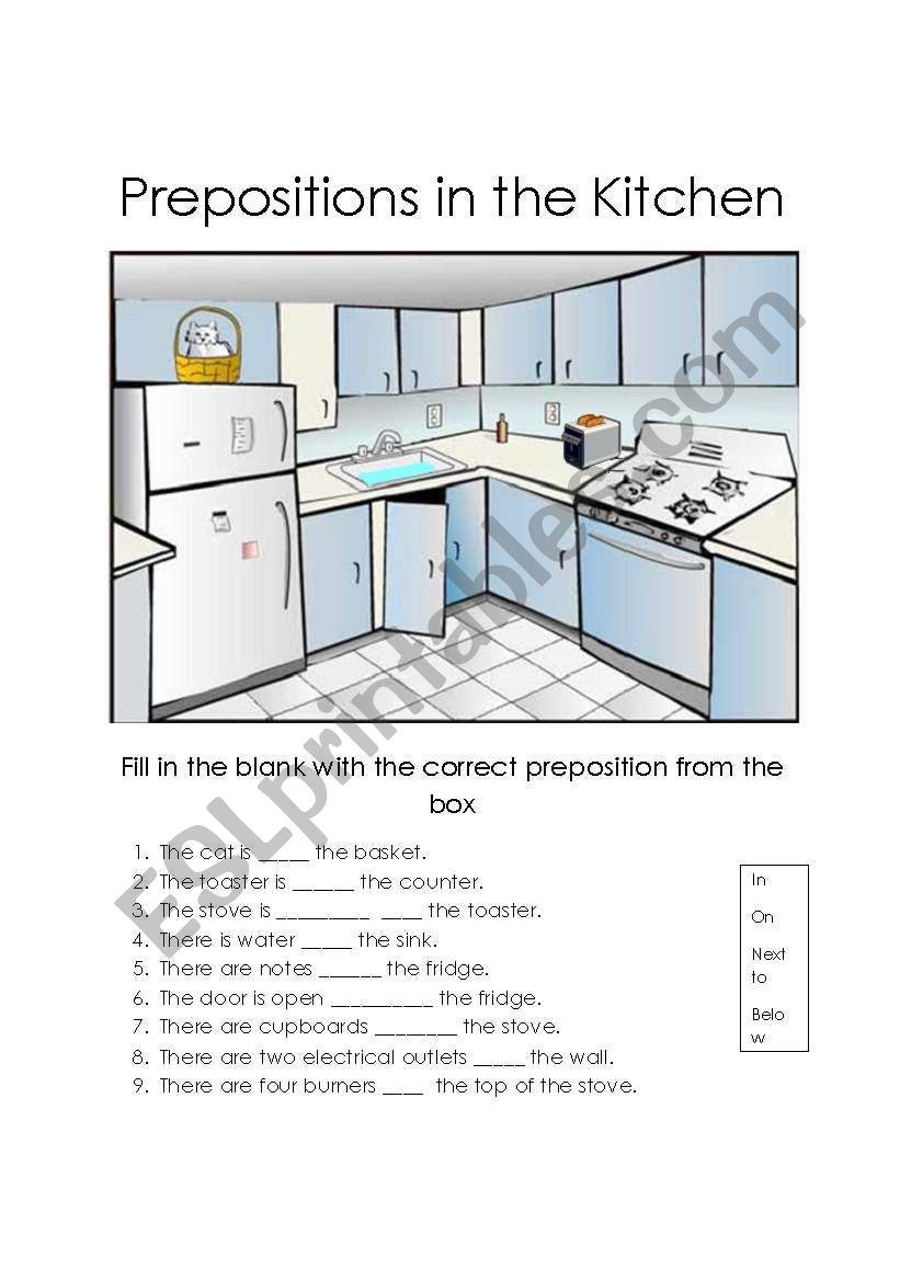 Prepositions in the Kitchen worksheet