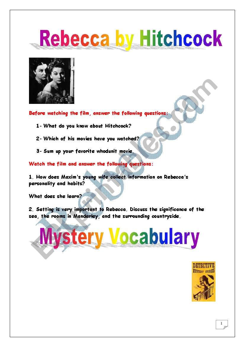 Rebecca by Hitchcock + Mystery vocabulary (+ answers)
