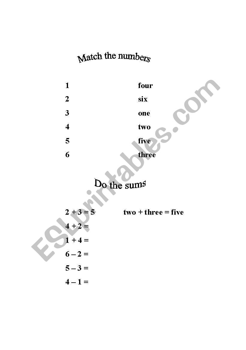 numbers worksheet