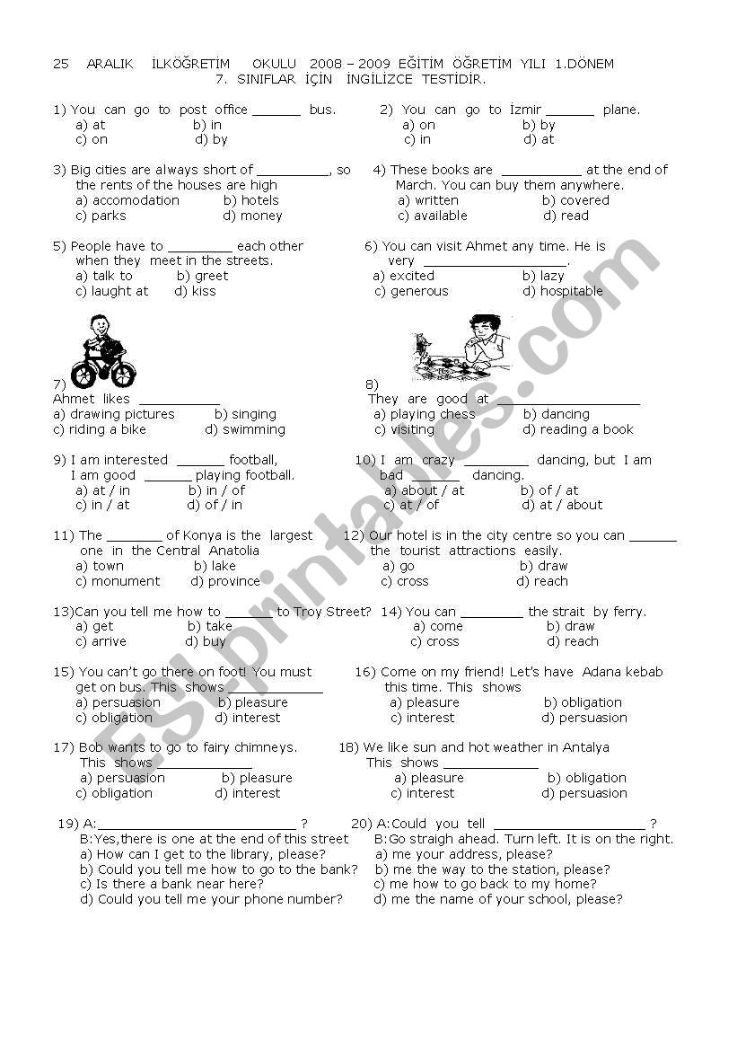 giving directions worksheet