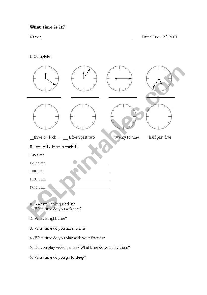 what time is it? worksheet