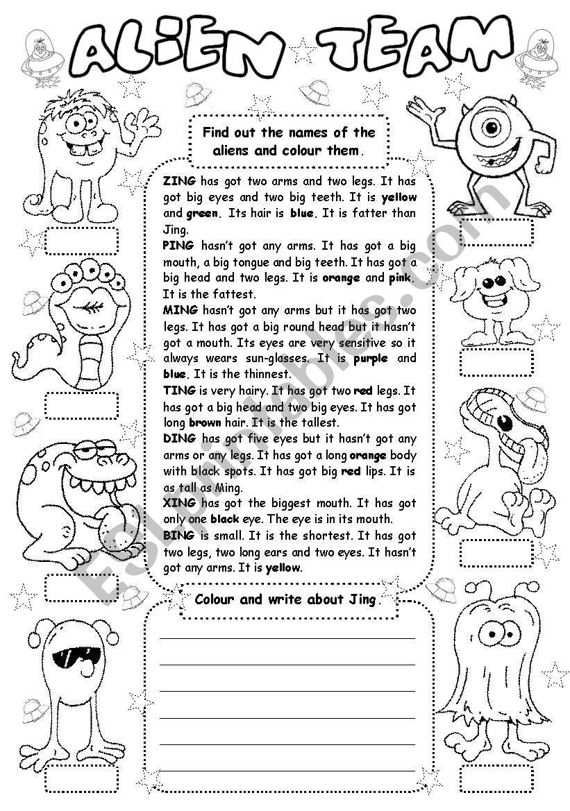 Alien Team worksheet